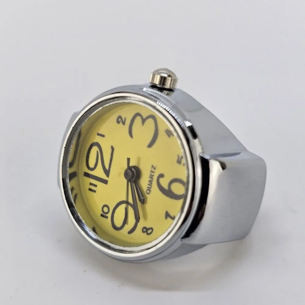 Yellow‎ Dial Ring Watch Women Analog Quartz Watch Stretch Band Finger Watch